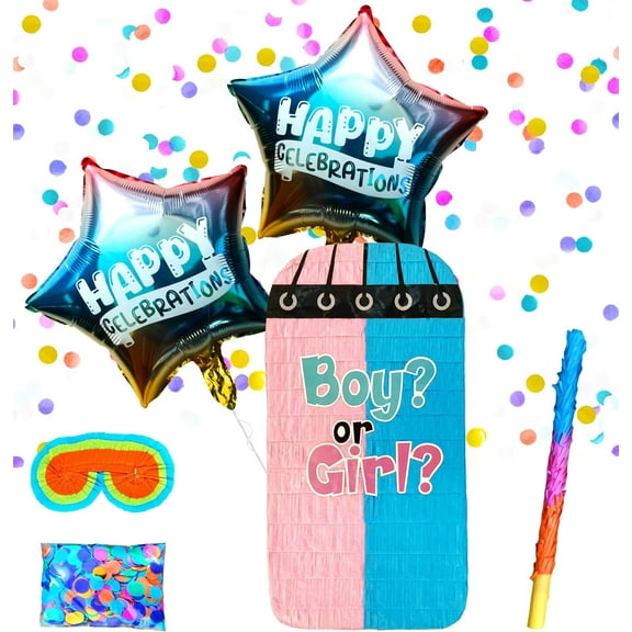 Gender Reveal Pinata, Punching Bag Style, Perfect for Gender Reveal Decorations & Baby Shower Party Supplies Includes Busterstick, Blindfold, Confetti and 2 Ballons