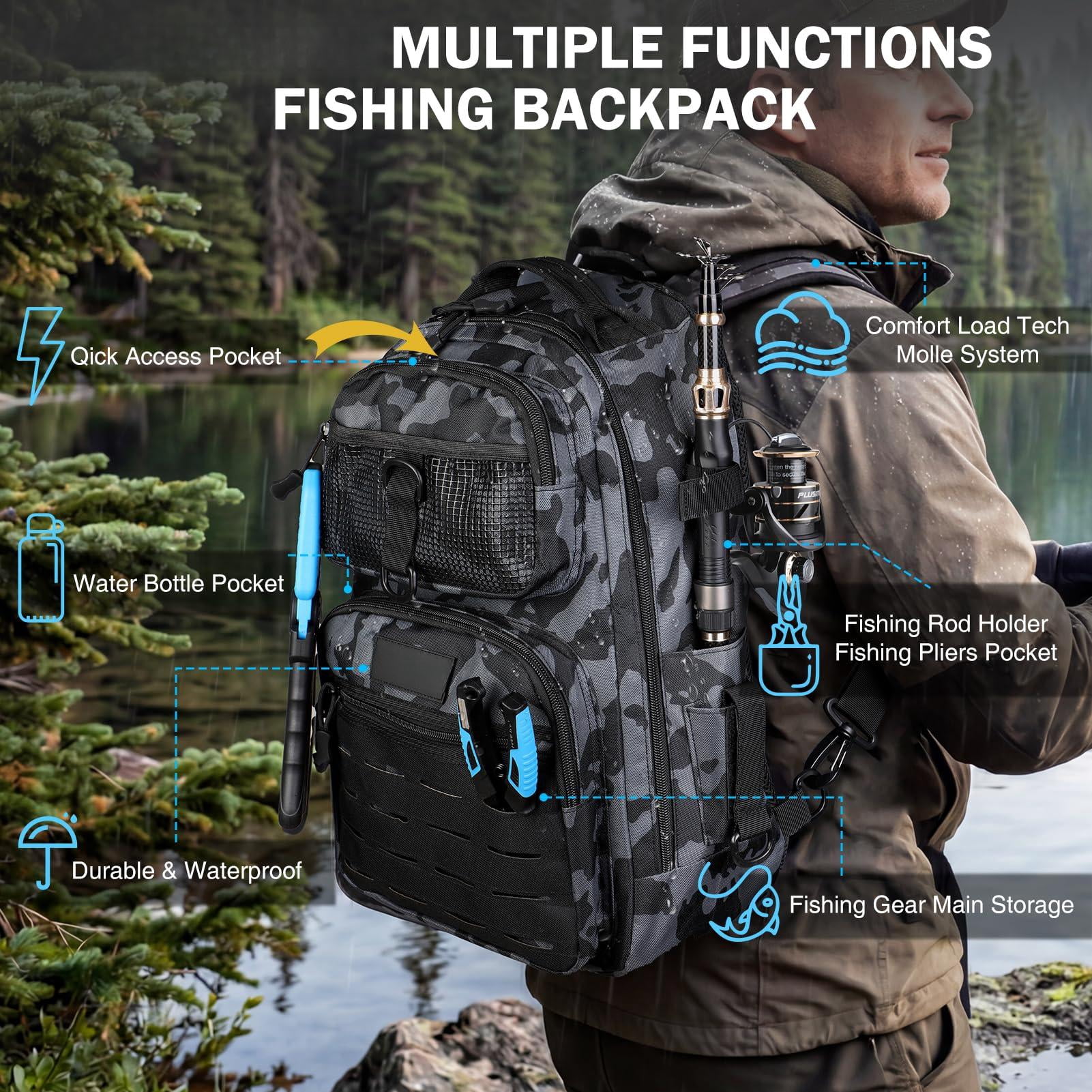 Fishing Gear  Backpack With Tackle Box Waterproof Rod Holders Lures Tools Pliers & Accessories Fish Gifts For Men