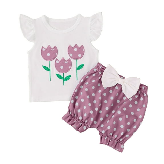 XZNPDUCQ Toddler Girls Clothes Kids Summer Short Sleeve T-Shirt and Elastic Shorts Outfit 2 Piece Set Short Sets For 6 12 18 24 Months 2T 3T 4T 5T Dailywear Purple,6-12 Months