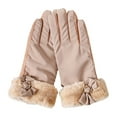 thumbnail image 3 of Dyfzdhu Women Fashion Warm Gloves Outdoor Riding Driving Cute Bow Plus Fleece Touched Screen NonSlip Gloves Khaki, 3 of 3
