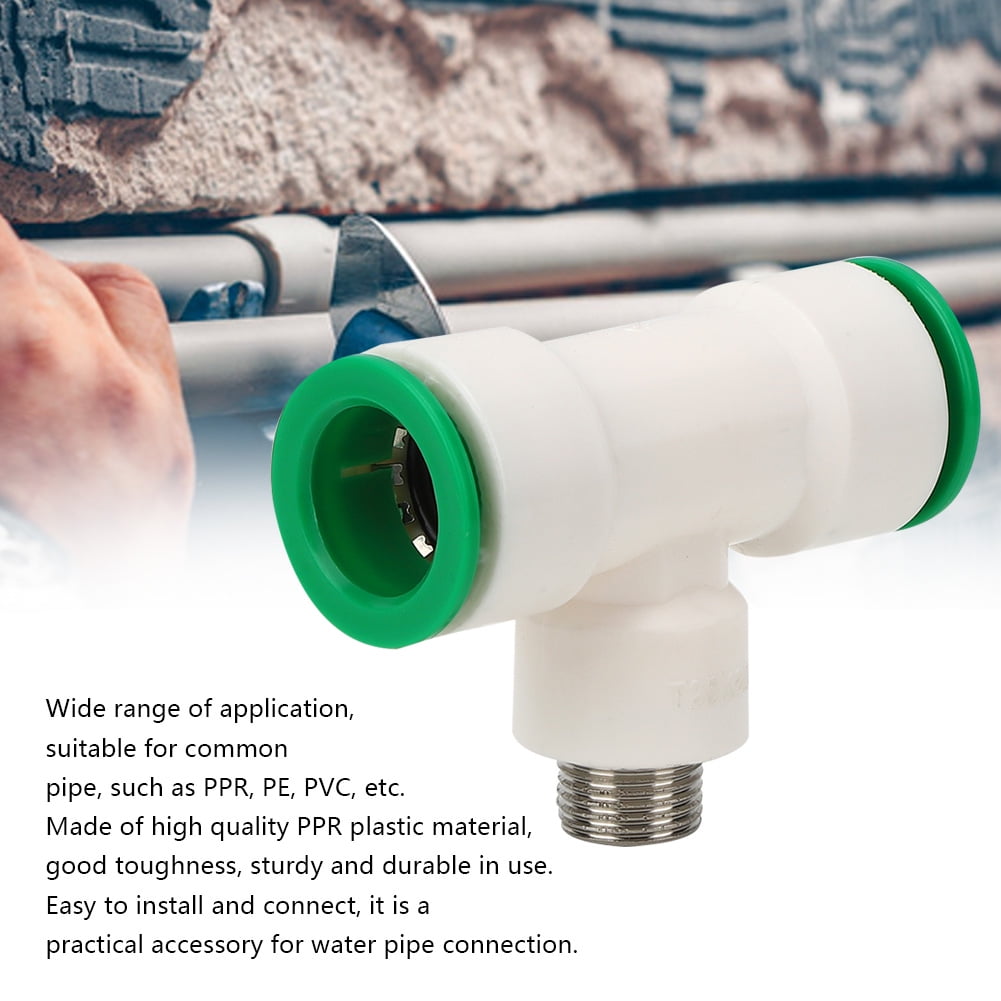 Qiilu Pipe Connector,Tee Connector,Dual 25mm to G1/2in Male Thread PPR