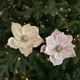 thumbnail image 4 of 6Pcs Christmas Flower Magnolia Flowers 9.5" Artificial Poinsettia Stems Glitter Fake Magnolia Christmas Tree Decorations DIY Ornaments for Xmas Tree Party Wedding Holiday Decor, 4 of 6
