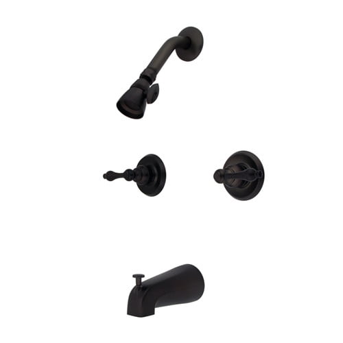 Kingston Brass KB245AL Magellan Twin Handle Tub & Shower Faucet With Decor Lever Handle, Oil Rubbed Bronze