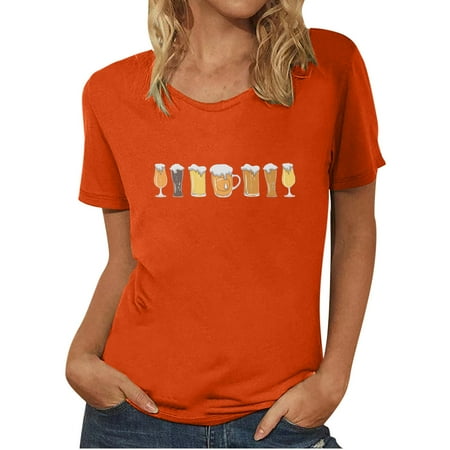 

Plus Size Tops for Women Womens Shirts Women Blouse Oktoberfest Crewneck T-Shirt Summer Print Short Sleeve Pullover Men s Women s T-Shirt Tops Shirt Nursing Tank Tops Black Corset Top Orange M