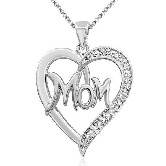 SuperJeweler Diamond Accent I Love Mom Heart Necklace, 18 inches for Women