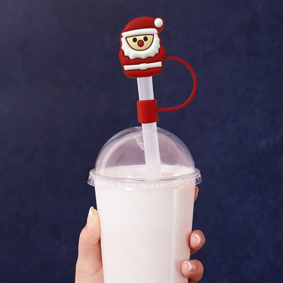 YOHAVEN Christmas Silicone Straw Caps, Reusable Santa Reindeer Snowman Drink Cup Toppers for Holiday Party Xmas Decorations