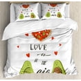 thumbnail image 1 of Avocado King Size Duvet Cover Set, Valentines Day Themed Cartoon Avocado Couple in Love with Graphic Heart Shapes, Decorative 3 Piece Bedding Set with 2 Pillow Shams, Multicolor, by Ambesonne, 1 of 3