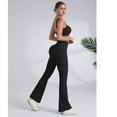 thumbnail image 2 of SOMER Women's 2 Piece Workout Set Ribbed Knit Crop Top Lounge Set High Waist Flare Pants Pilates Outfit, 2 of 6