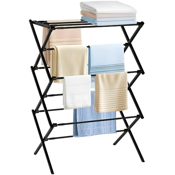 Expandable Laundry Clothes Drying Rack, Laundry Rack 3 Tiers Clothing Metal Clothing Dryer Towel Rack, Black