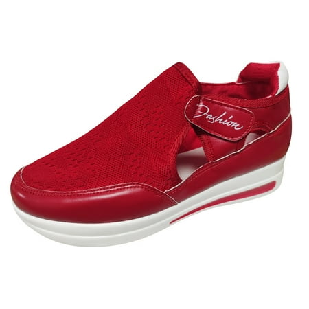 

TOYFUNNY Flat Heel Mesh Breathable Velcro Comfortable Large Size Womens Casual Shoes