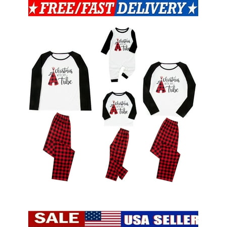 

Family Christmas Pyjamas Set Family Matching Nightwear Letter Print O-Neck Long Sleeve BlousePlaid Pyjama Trousers for Parents Kids