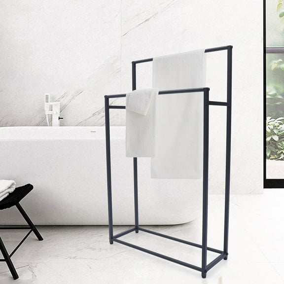 MONIPA 2-Tier Freestanding Towel Rack Metal Towel Bar Bathroom Black Tall Towel Stand