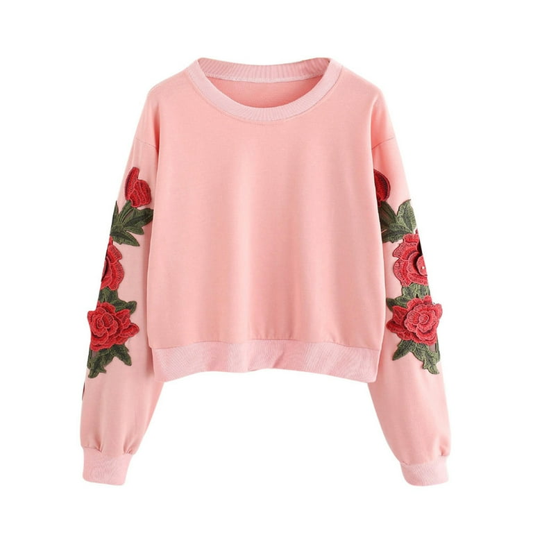 Rose embroidered applique best sale sweatshirt