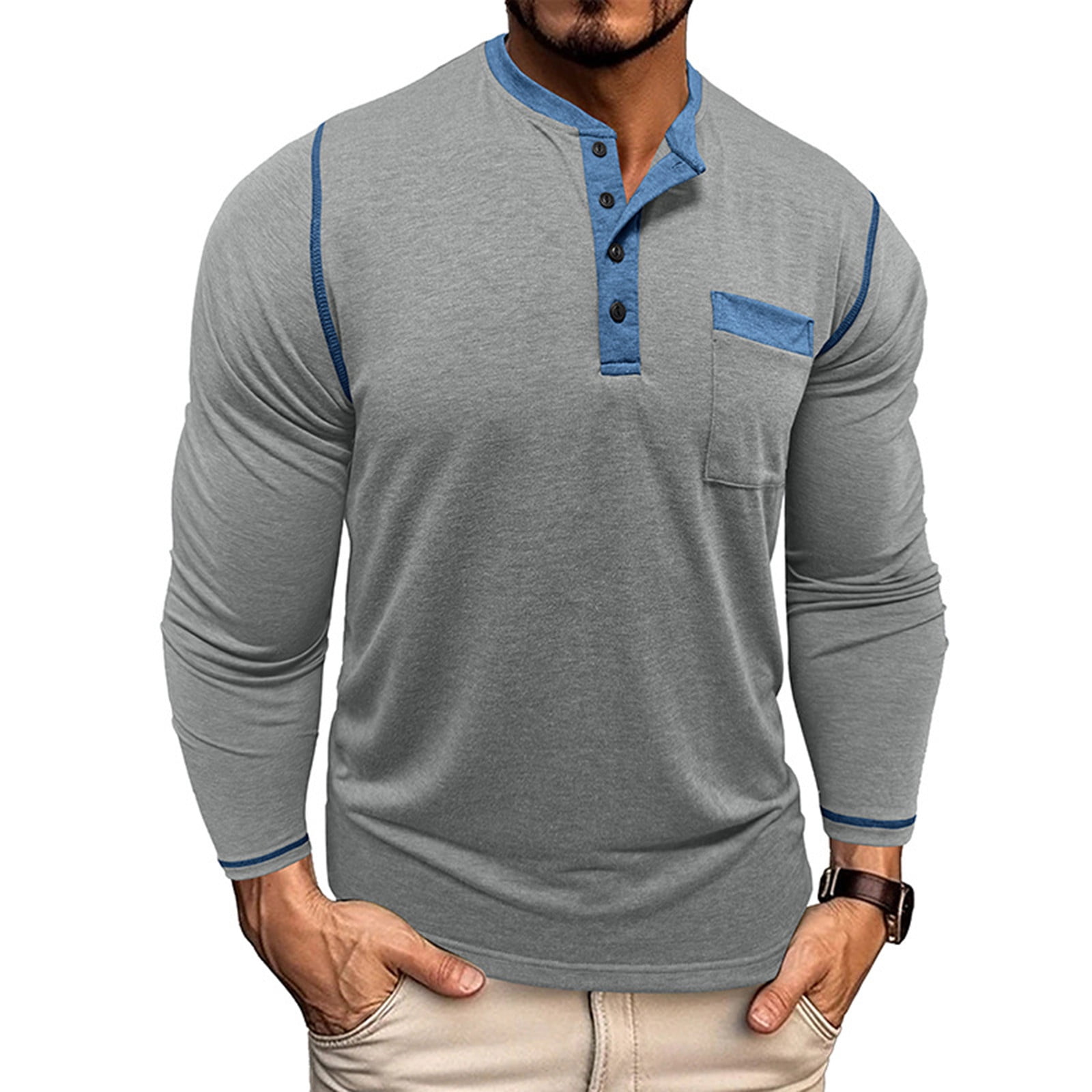 Chemise D'été En Coton Pour Homme - Manches Longues - Henley