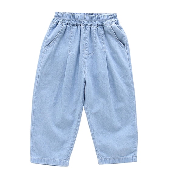 hotojiny Unisex Kids Baggy Denim Capris Cotton Harem Jeans Shorts for Toddler Baby Boy Girl Cropped Trousers with Pockets 2-8 Years