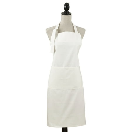 

Cuisine Denim Cooking Kitchen 100% Cotton Full Sized Apron with Large Single Front Pocket (White)