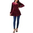thumbnail image 2 of INSPIRE CHIC Women's Velvet Top V Neck Long Sleeve Casual Loose Fit Blouse T-Shirt S Wine Red, 2 of 6