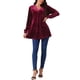 thumbnail image 2 of BLUSA DE VELVET PARA MUJER INSPIRE CHIC CON CUELLO EN V Y MANGAS LARGAS, AJUSTE HOLGADO, T-SHIRT M ROJO VINO, 2 of 6