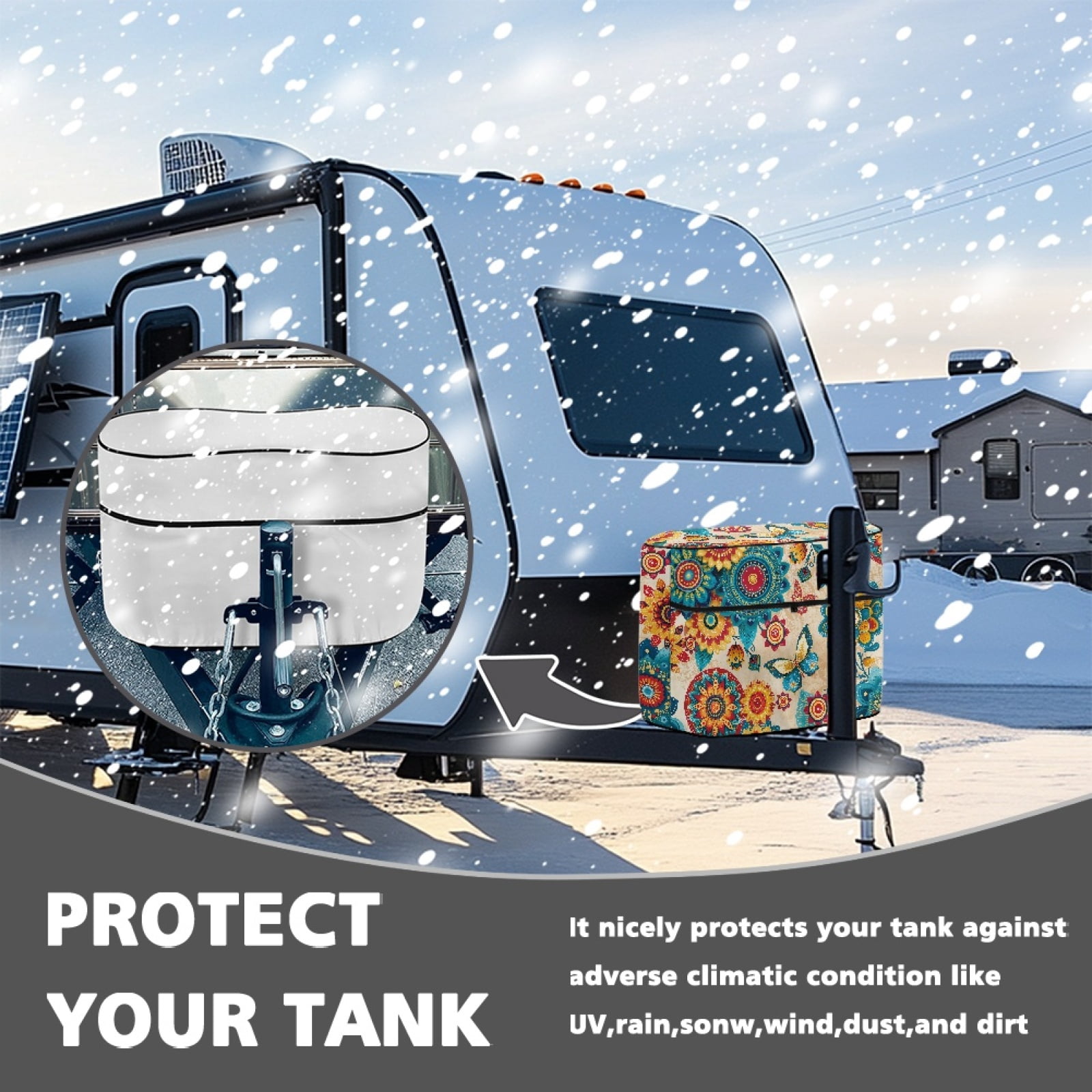Yuyamidu Butterfly Flowers RV Propane Tank Cover Fit for Dual 20lb Tanks, Waterproof Propane Tank Cover Tavble, Durable Gas Cylinder Protection for RV/Trailer/Camper