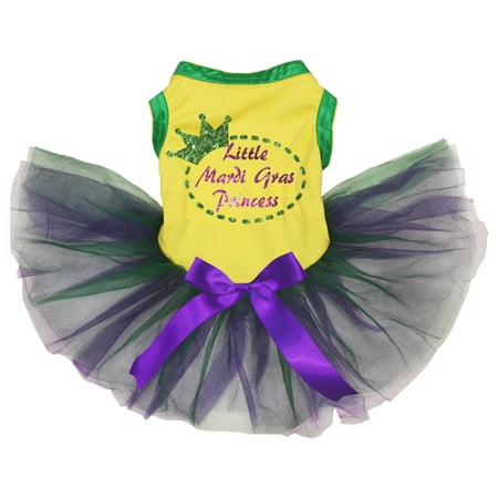Petitebelle Little Mardi Gras Princess Puppy Dog Dress (Yellow/Green Purple Medium)
