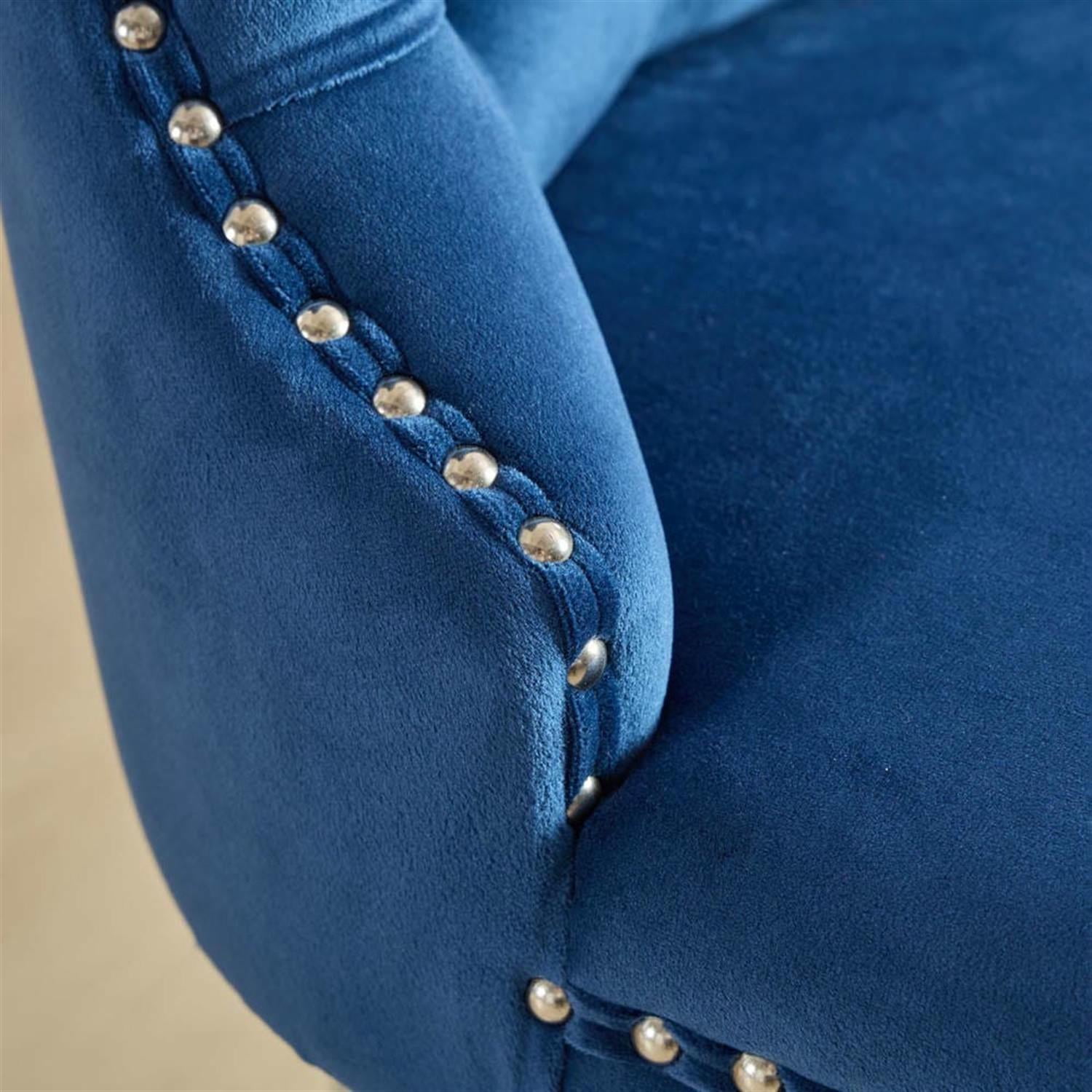 Demi Bonn 38" Counter Height Bar Stools Set of 2, Velvet Barstools with Button Back, Kitchen Island Countertop Chairs for Dining Room, Blue