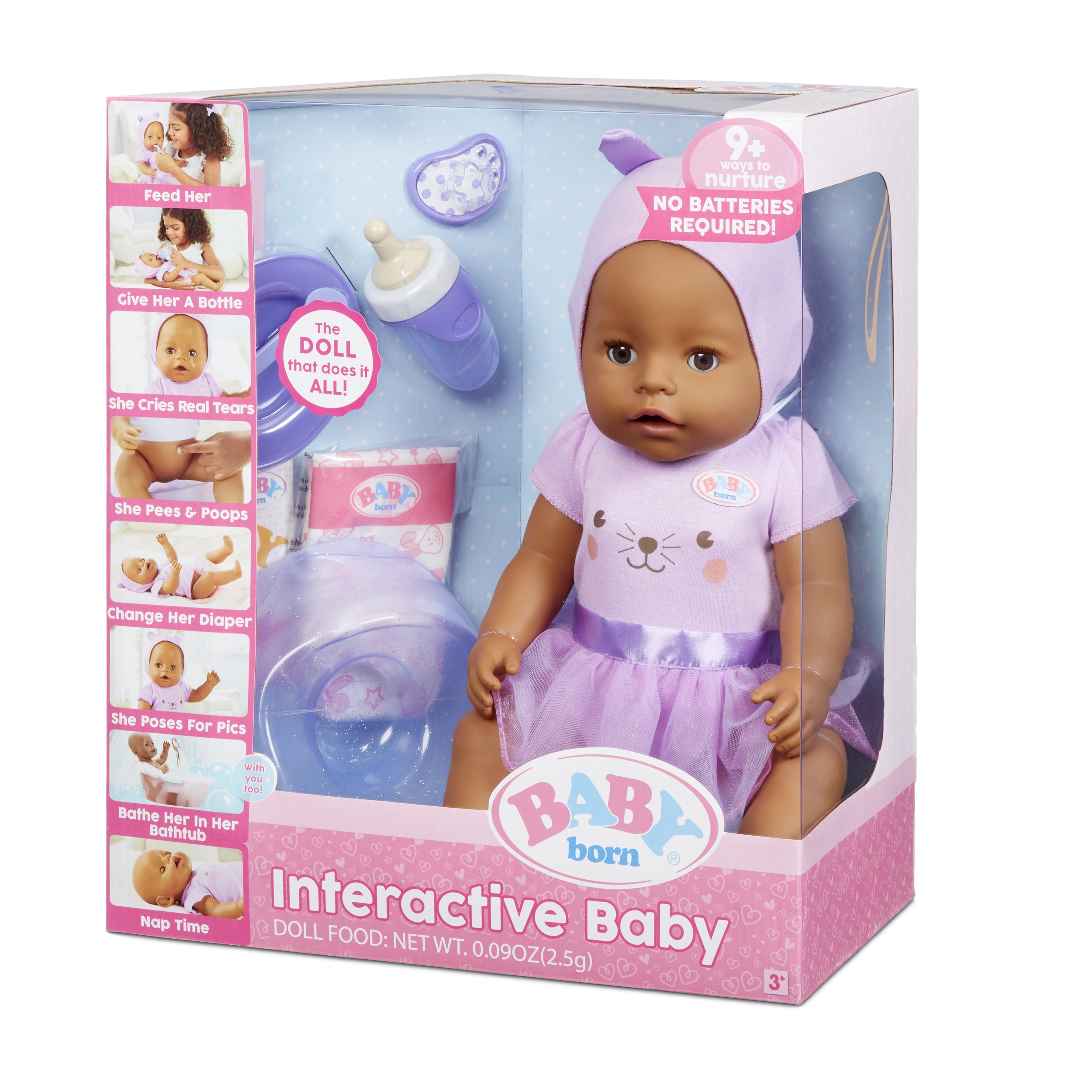 Baby born Interactive Doll Brown Eyes with 9 Ways to Nurture, Eats, Drinks, Cries, Sleeps, Bathes, and Wets - image 5 of 6