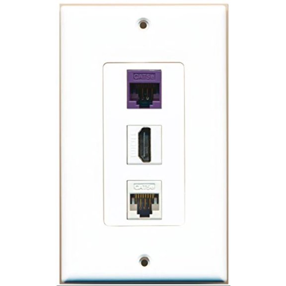 RiteAV - 1 Port HDMI 1 Cat5e Ethernet White 1 Cat5e Ethernet Purple Wall Plate Decorative