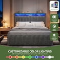 thumbnail image 5 of Uforic Queen Size Bed Frame with 4 Storage Drawers & RGB LED Lights, Velvet Upholstered Platform Bed with Charging Station & Bookcase Headboard, No Box Spring Needed, Easy Assembly, Dark Gray, 5 of 9
