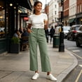 thumbnail image 5 of Oksale Chino Pants for Women Petite Straight Leg Khaki Pants with Patch Pockets High Waisted Button Casual Pants Trendy Trousers Mint Green 2XL, 5 of 9
