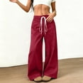 thumbnail image 2 of Dagugfen Womens Ahtletic Pants Elastic Waist Drawstring Wide Leg Loose Fitted Trousers Sports Casual Pants Solid Color, 2 of 9