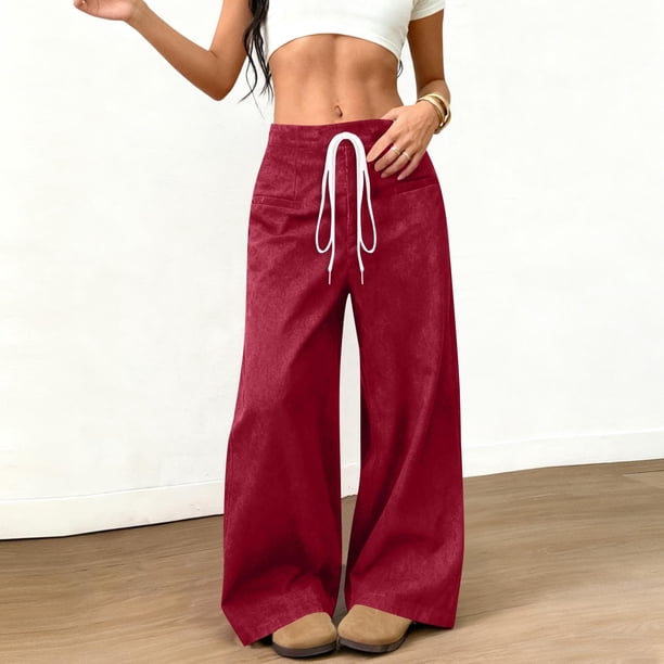 Pincandy Women's Solid Color Faux Suede Elastic Waist Wide Leg Pants - High Stretch Casual Loose Fit with Pockets, Perfect for Daily Wear & Weekend Getaways