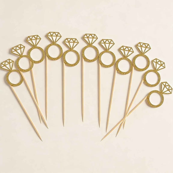 Cupcake Toppers Gold Glitter Mini Diamond Ring Cake Decor for Party