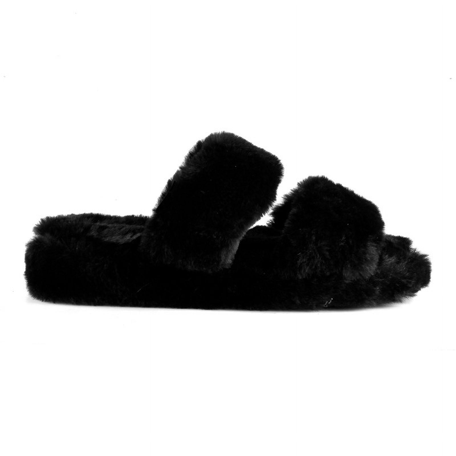 Furry double strap women's slide on sandals