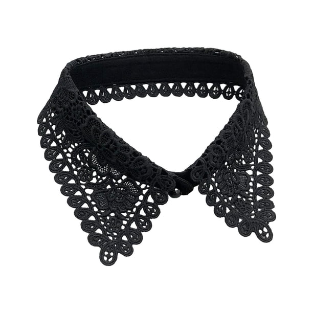 Cuello falso para mujer, blusa de gasa desmontable, cuello falso de media camisa para vestido Negro