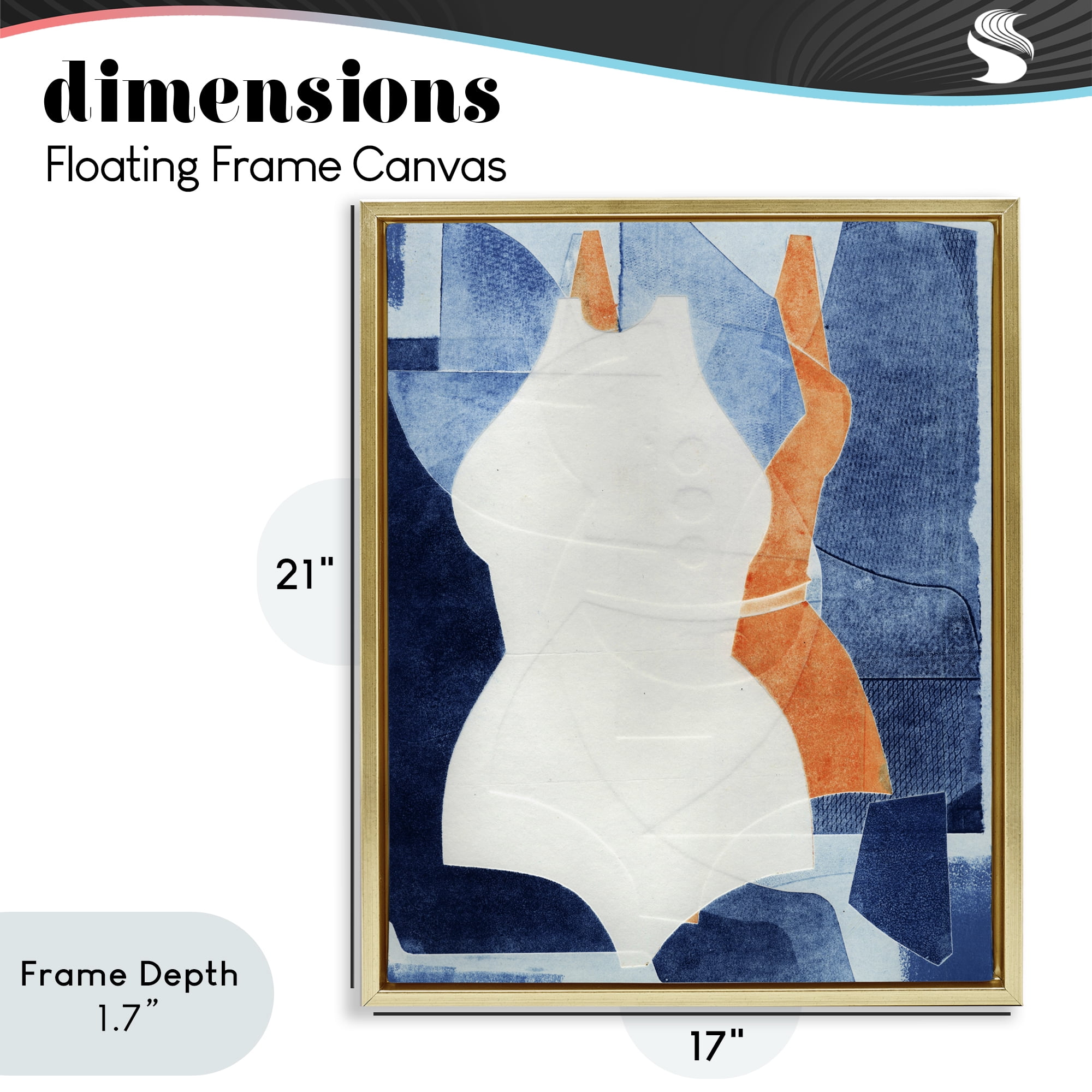 Stupell Industries Abstract Fashion Shapes Blue Gold Framed Floater Canvas Wall Art, design by Stacy Milrany