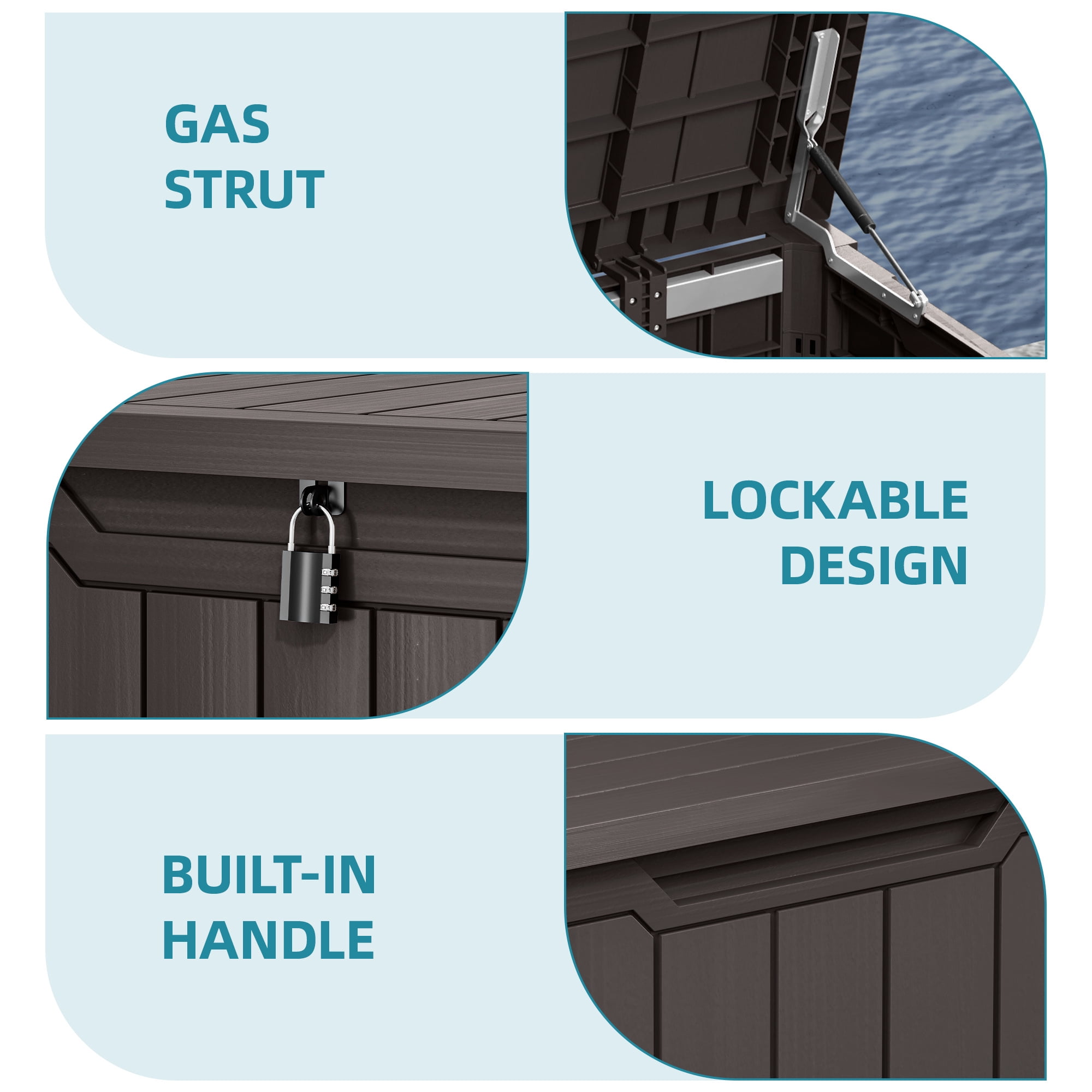 Uforic 240 Gallon XXL Large Weather Resistant Resin Deck Box, Lockable Outdoor Storage Box, Ideal for Patio Cushions, Garden Tools, Pool & Sports Equipment, Dark Brown