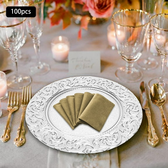 DENEST 100x Silver 13" Round With Embossed Rim Charger Plates Wedding Dinner Light
