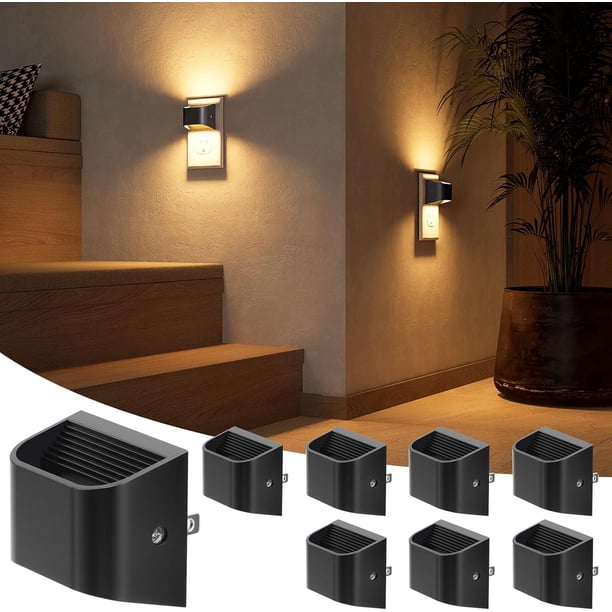 Luz nocturna enchufable, luz nocturna con sensor de brillo automático, 3000K blanco cálido, luz de pared ultradelgada para pasillo, baño, dormitorio, escaleras, blanco, paquete de