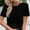 Black, variant on Crop Tops for Women Short Sleeve Sequined Round Neck Cute Trendy Basic Blouse Women's Casual Tops