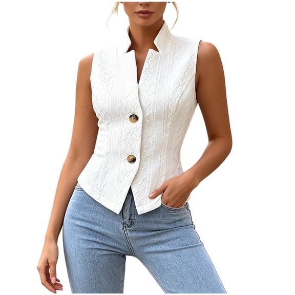 Aezemi Women Button V Neck Tank Tops, Dressy Slim Fit Sleeveless Work Blouses, Office Dress Business Casual Summer Shirts