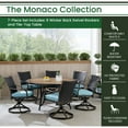 thumbnail image 3 of Hanover Monaco 7-Piece Outdoor Patio Dining Set, 6 Cushioned Wicker Back Swivel Rocker Chairs and 60" Round Tile Table, Brushed Bronze Finish, Rust-Resistant, All-Weather - MONDNWB7PCSW6RDTL-BLU, 3 of 9