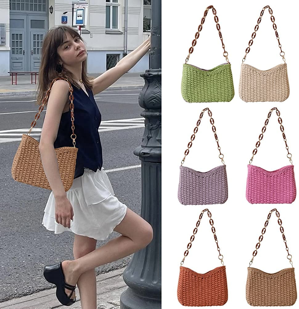 Straw Woven Shoulder Bag for Women Summer Beach Travel Crossbody Handbag Classics Satchel Purse