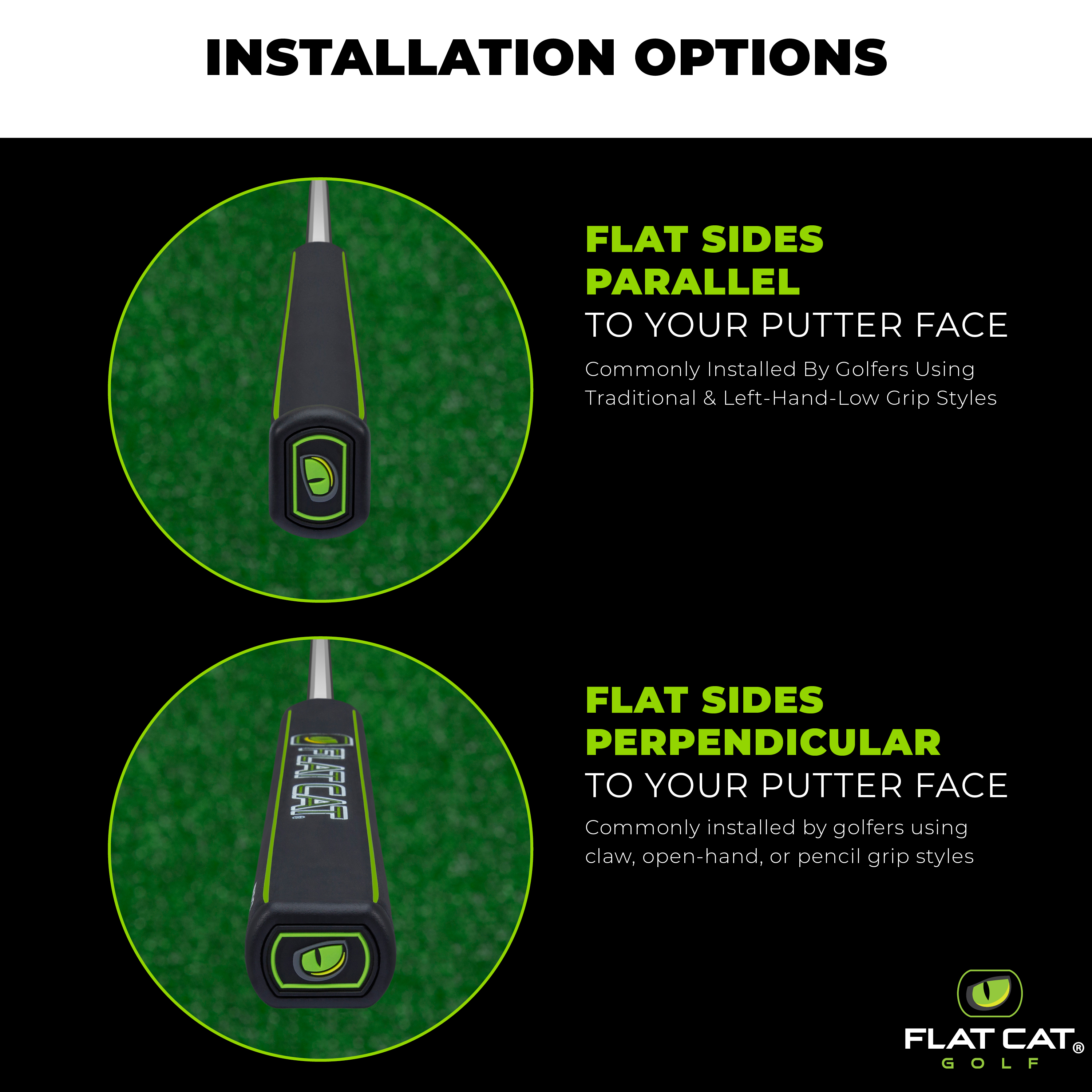 Flat Cat Tak Golf Putter Grip – Standard Size, Flat 1 Design with TRU Alignment, Tacky Rubber Feel