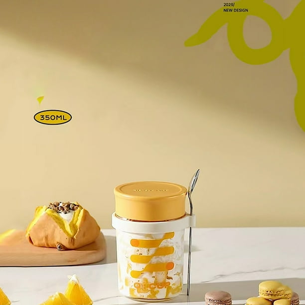 Frasco de Vidrio Portátil Graduado para Desayuno y Taza de Café con Tapa y Cuchara