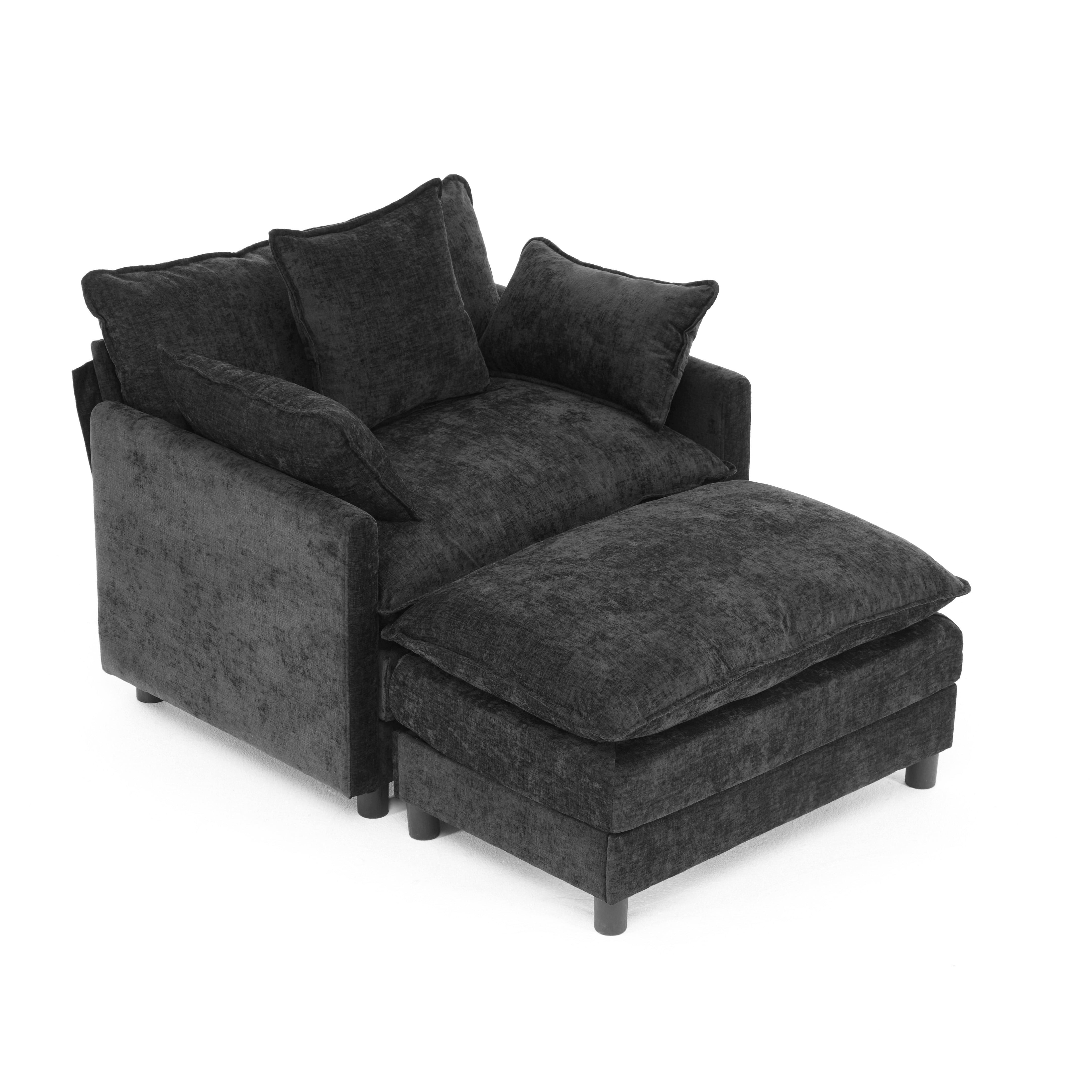 Aukfa 39.4" Oversized Accent Chair with Ottoman, Chenille Armchair Lounge Chairfor Living Room & Bedroom,Black