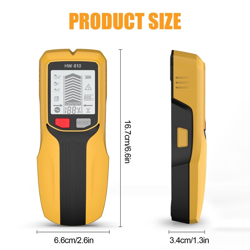 BLEEUS 6 In 1 Smart Stud Finder Wall Scanner For Wood Magnetic Metal Ac Wire Measurement and analysis supplies （Yellow）