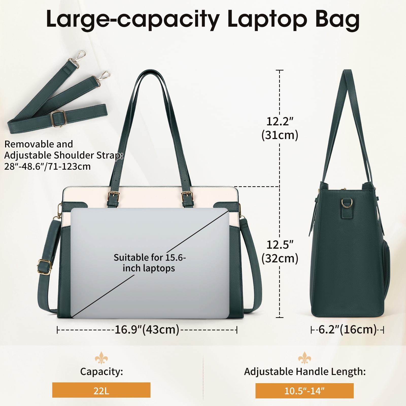 RAINSMORE 15.6 inch Lunch Tote Bag for Women Laptop Bags with Insulated Lunch Compartment Teacher Work Bag for Office Travel,GreenWhite