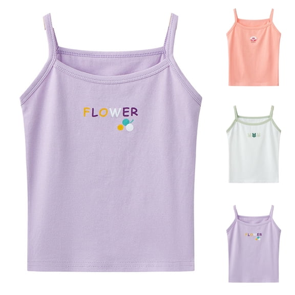 Girls Spaghetti Strap Camisole Toddler Kids Cute Print Tank Top Casual Sleeveless Undershirt for Summer Pink Size 10-11 Years