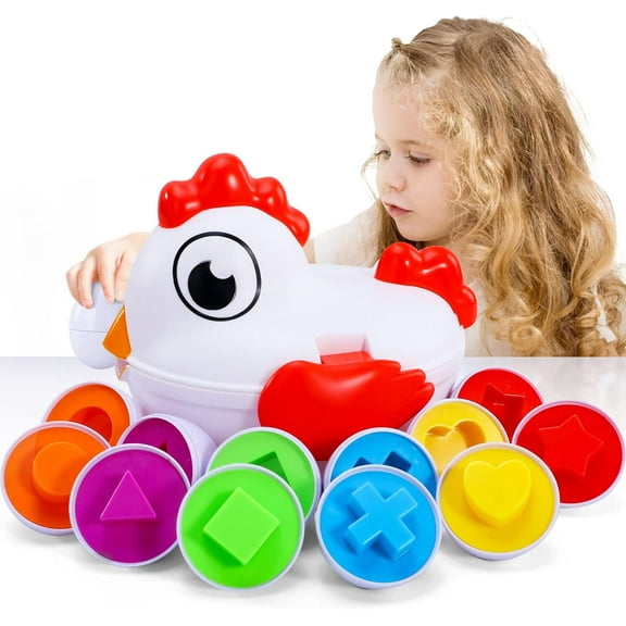 Montessori Toddlers Eggs Toy Color Shape Matching Eggs and Chicken Set Toys, Preschool Learning Toys Educational Sorting Easter Eggs Toys, Christmas Gift for Kids Boys Girls 1 2 3 4 5 6 Years Kids