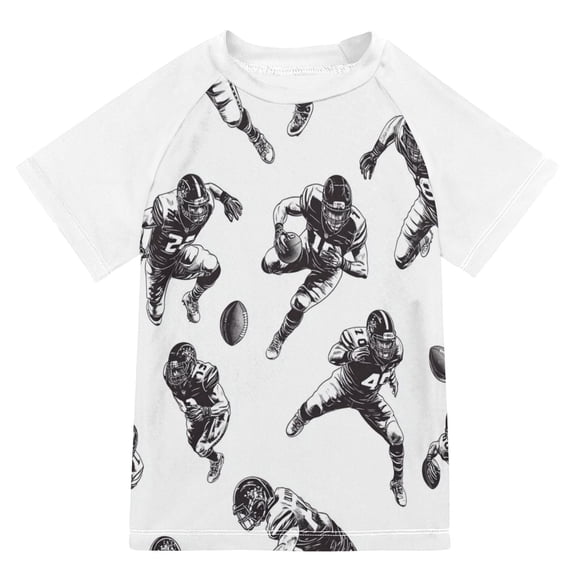FORMRS Boys Rash Guard Short Sleeves Swim Shirt Quick Dry UPF 50 Sun Protection, Sizes 3-12T, Football Player Pattern